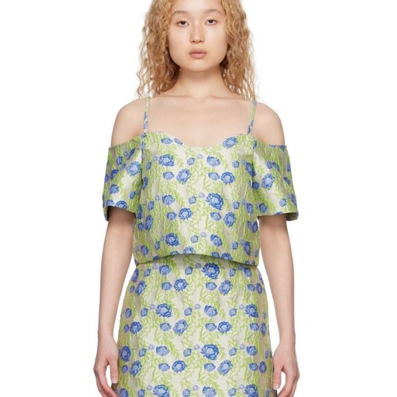 GANNI Gray Floral Blouse Medium NWT - Picture 2 of 7